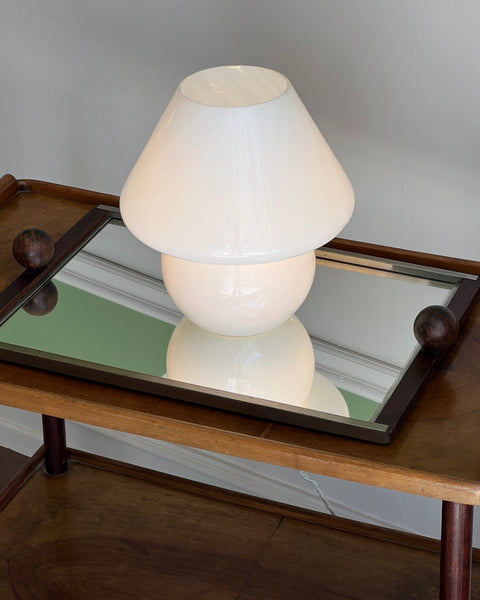 Vintage white swirl Murano mushroom table lamp