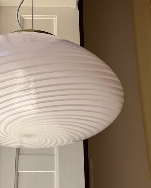 Large vintage oval light pink swirl Murano ceiling lamp (D50)