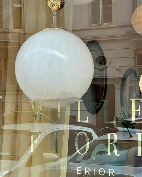 Large vintage white clear Murano ceiling lamp (D50)