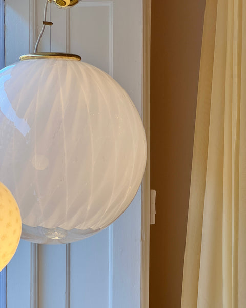 Large vintage white clear Murano ceiling lamp (D50)