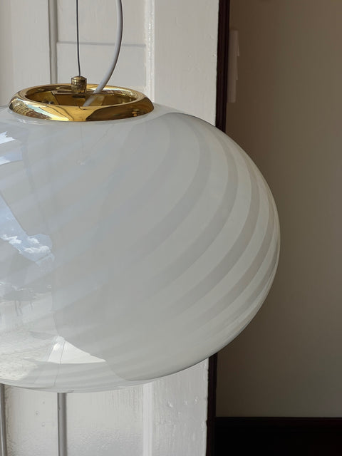 Vintage Murano oval white swirl ceiling lamp (D40)