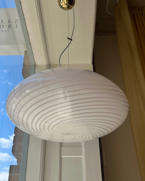 Large vintage oval light pink swirl Murano ceiling lamp (D50)