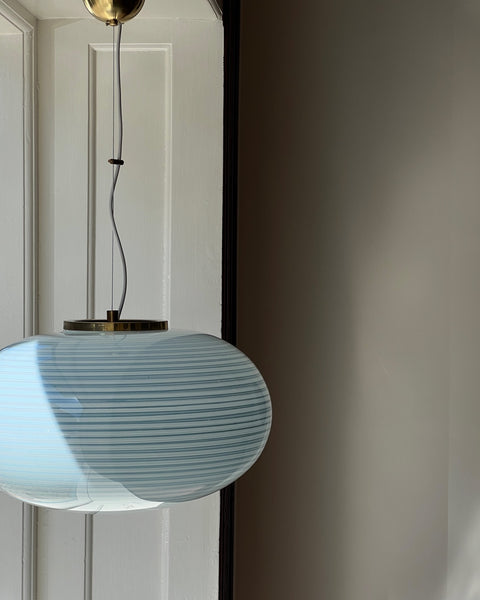 Vintage oval blue / white swirl Murano ceiling lamp (D50)