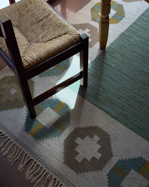 Vintage flat weave rug by Birgitta Södergren (BS)
