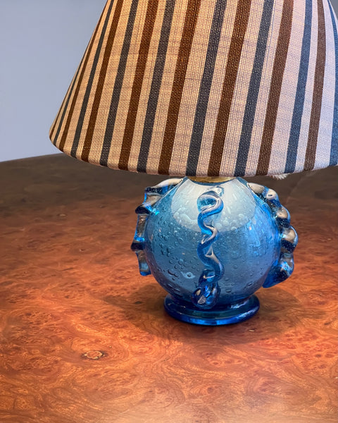 Vintage blue glass table lamp (incl. lampshade)