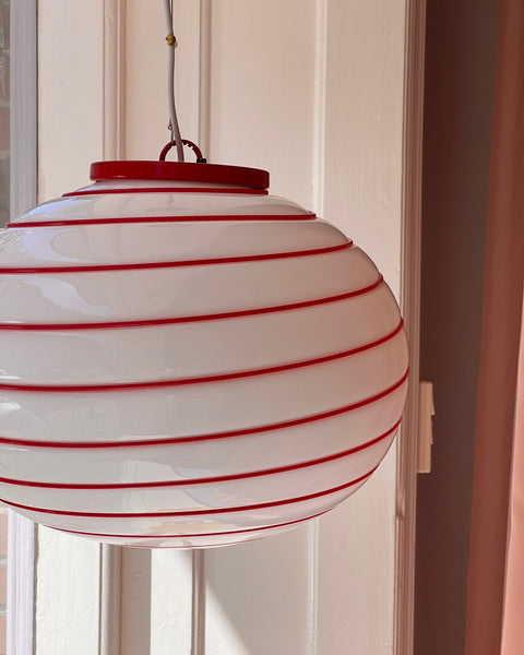 Vintage Murano oval red/white swirl ceiling lamp (D45)