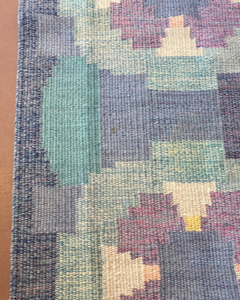 Vintage purple/blue flat weave rug by Ingegerd Silow (IS)