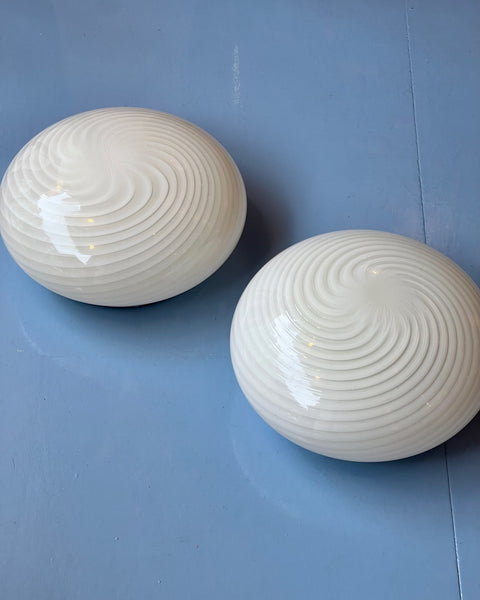Vintage Murano white swirl ceiling/wall lamp (D25) (2 available)