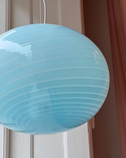 Vintage Murano oval blue swirl ceiling lamp (D40)