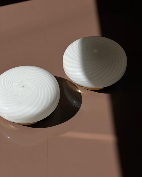 Vintage Murano white swirl ceiling/wall lamp (D30)