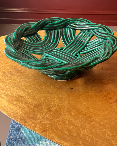 Vintage green ceramic basket