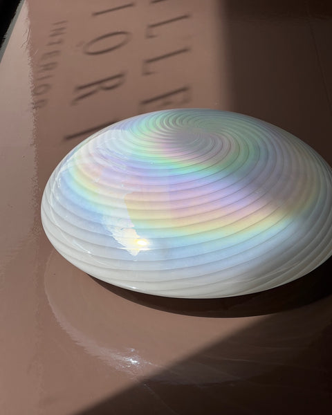 Vintage iridescent white swirl Murano ceiling/wall lamp (D38)