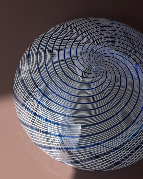 Vintage Murano white/blue/clear swirl ceiling/wall lamp (D40)