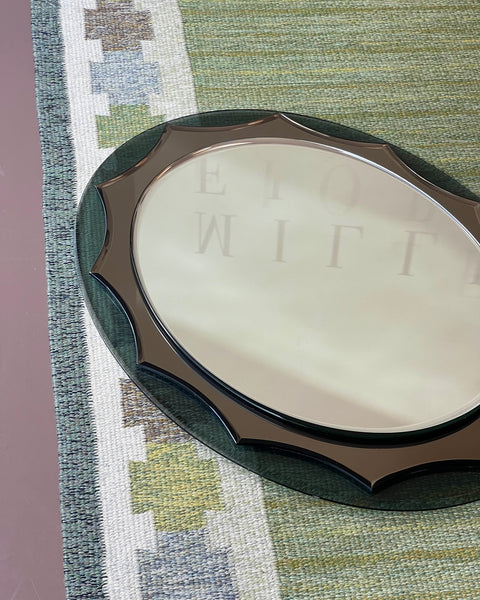 Vintage Italian mirror with golden brown / green faceted mirror frame