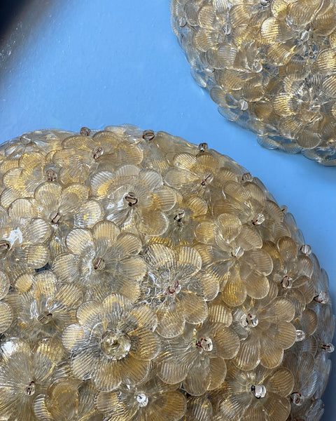Vintage clear/golden Murano flower ceiling/wall lamp (D35) - (2 available)