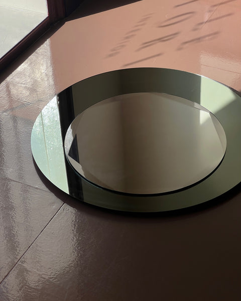 Vintage Italian round mirror with green mirror frame (Large)