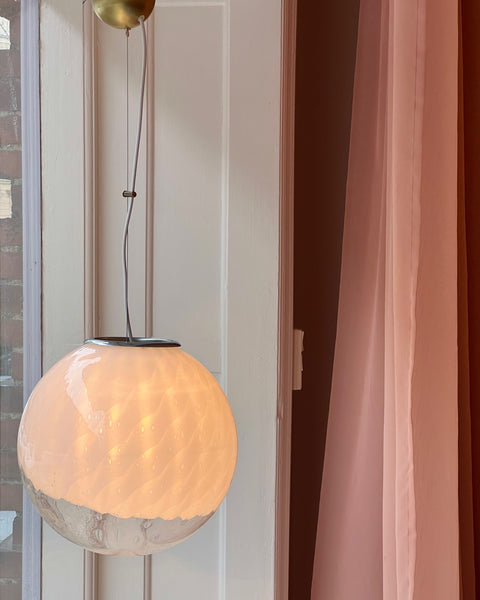 Vintage white clear Anemone Murano ceiling lamp (D35)