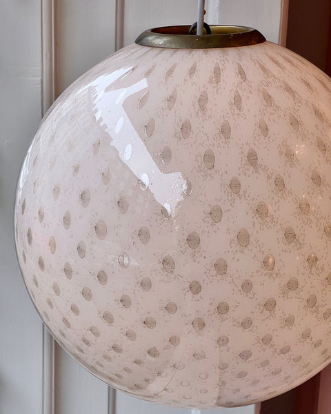Vintage round white/black dotted Murano ceiling lamp (D40)