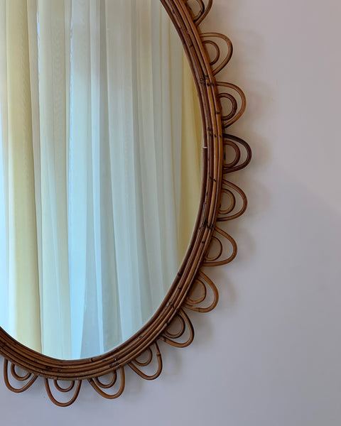 Vintage Italian mirror with rattan frame