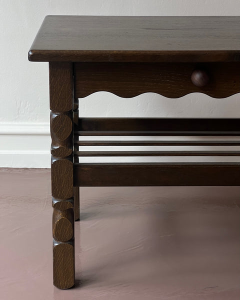 Vintage wooden side table with wavy/scalloped details