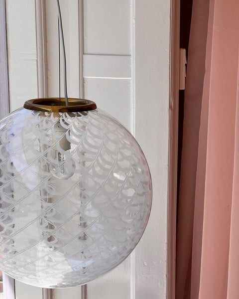Vintage white clear Murano ceiling lamp (D40)