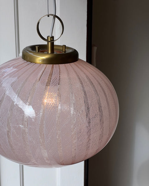 Vintage oval pink/clear Murano latticino ceiling lamp (D35)