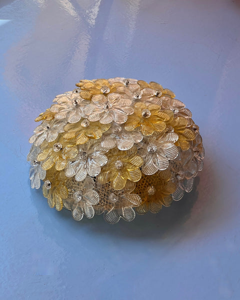 Vintage yellow/clear Murano flower ceiling/wall lamp (D24)