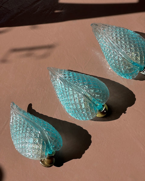 Vintage Murano blue leaf wall lamp
