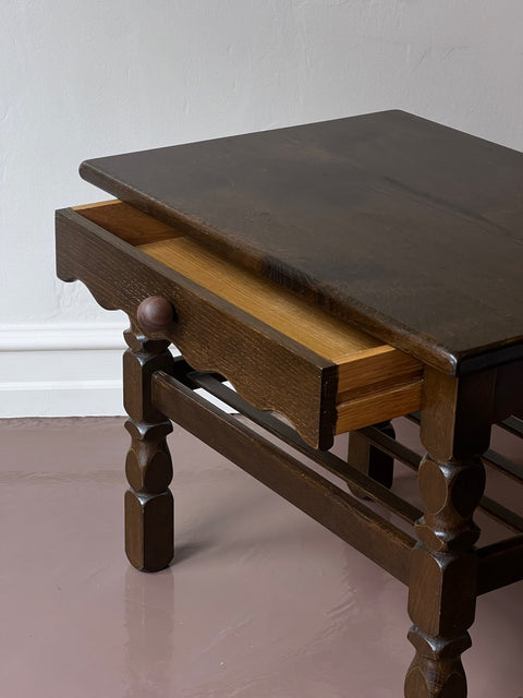 Vintage wooden side table with wavy/scalloped details