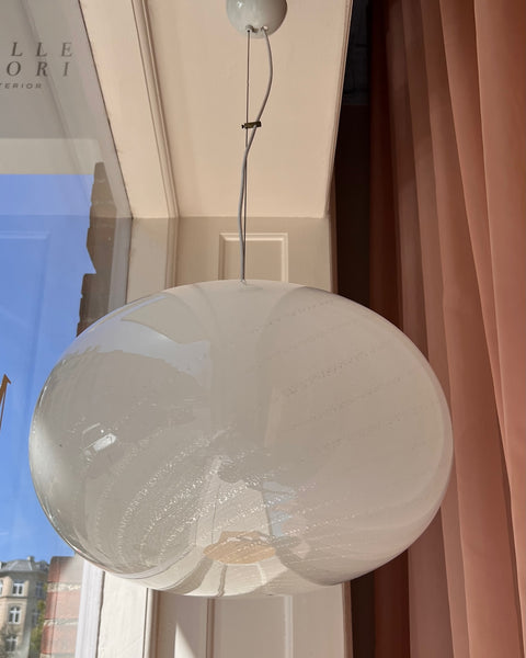 Large vintage oval silver/white swirl Murano ceiling lamp (D50)