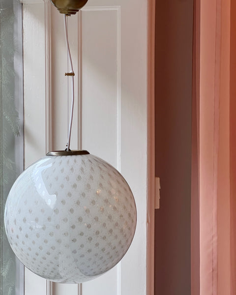 Vintage round white/black dotted Murano ceiling lamp (D40)