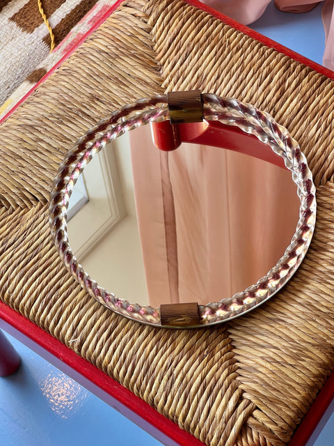 Vintage Italian mirror with twisted purple/clear glass frame