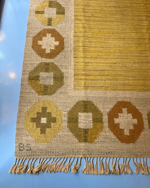 Vintage flat weave rug by Birgitta Södergren (BS)