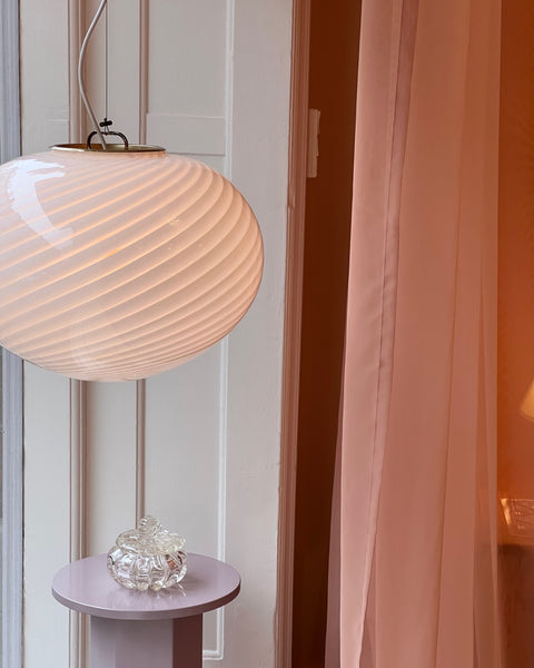 Vintage oval white swirl Murano ceiling lamp (D45)