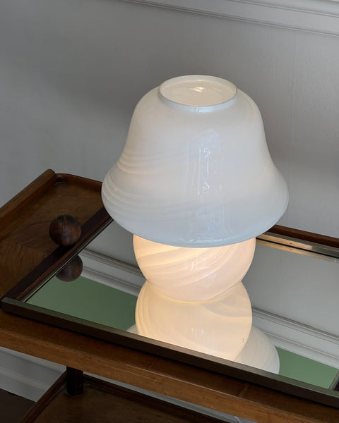 Vintage white swirl Murano mushroom table lamp
