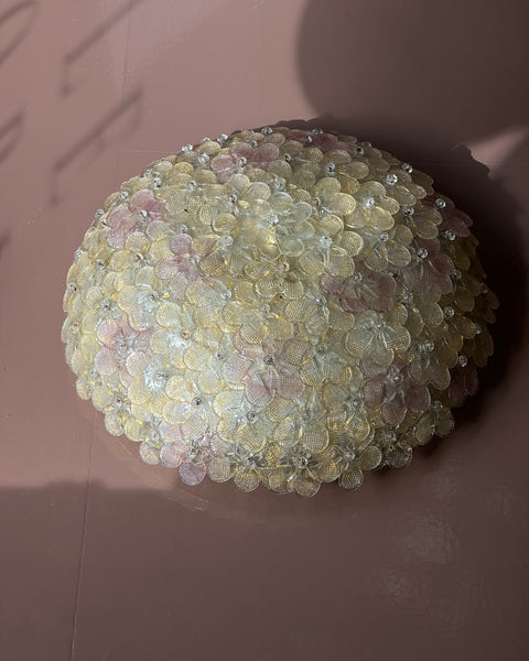 Vintage pink/clear/golden Murano flower ceiling/wall lamp (D48)