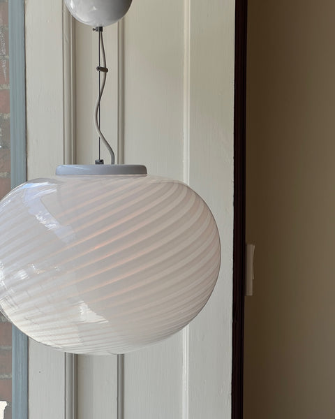 Vintage Murano oval white swirl ceiling lamp (D40)
