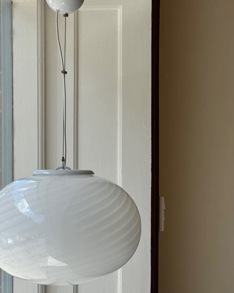 Vintage Murano oval white swirl ceiling lamp (D40)