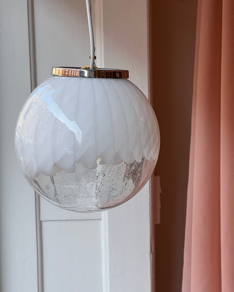 Vintage white/clear Murano ceiling lamp (D20)