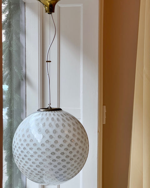 Vintage round white/black dotted Murano ceiling lamp (D40)