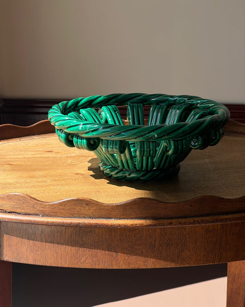 Vintage green ceramic basket