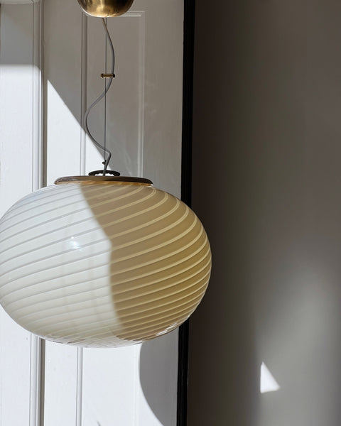 Vintage oval yellow swirl Murano ceiling lamp (D48)