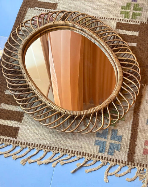 Vintage Italian mirror with rattan frame