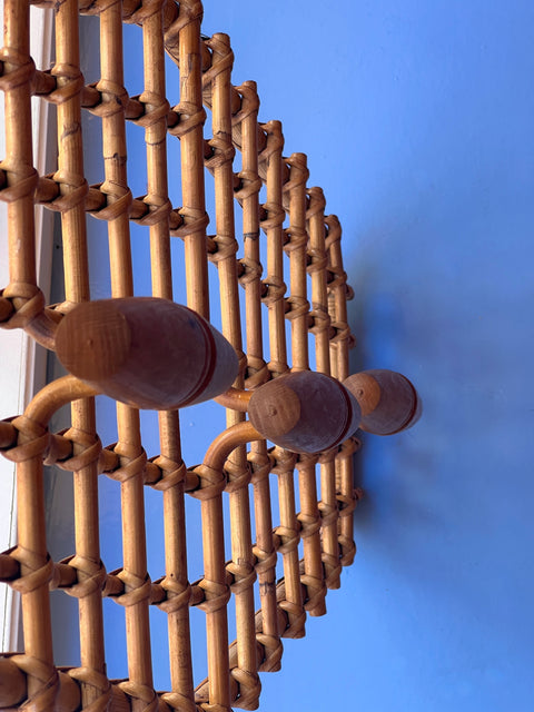 Vintage rattan coat rack