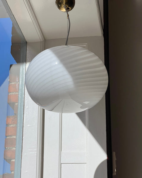 Vintage Murano oval white swirl ceiling lamp (D35)