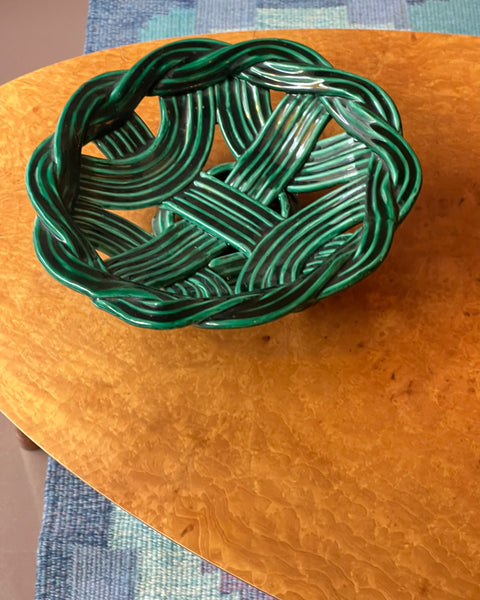 Vintage green ceramic basket