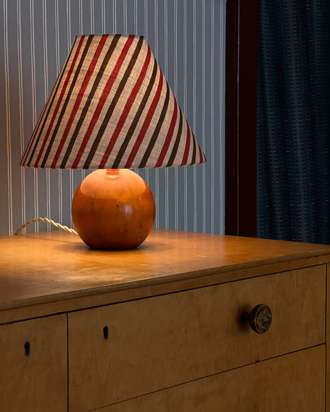 Vintage round wooden table lamp (incl. lampshade)