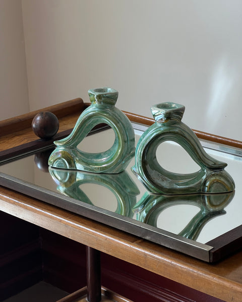 Vintage green ceramic candle holder (A pair available)