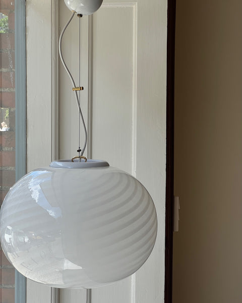 Vintage Murano oval white swirl ceiling lamp (D40)