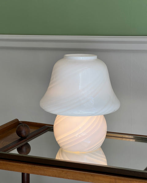Vintage white swirl Murano mushroom table lamp